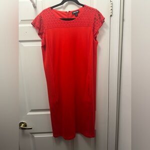 Lands’ End Lace Short Sleeve Scoop Neck Knit Red Sz 12 Sheath Swing Dress